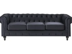 Online Sofa dla 3 osób CHESTERFIELD Welur Czarny Sofy Tapicerowane|Kolekcje Sof