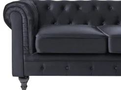Online Sofa dla 3 osób CHESTERFIELD Welur Czarny Sofy Tapicerowane|Kolekcje Sof