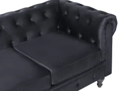 Online Sofa dla 3 osób CHESTERFIELD Welur Czarny Sofy Tapicerowane|Kolekcje Sof