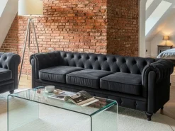 Online Sofa dla 3 osób CHESTERFIELD Welur Czarny Sofy Tapicerowane|Kolekcje Sof