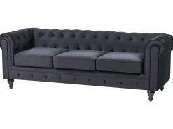Online Sofa dla 3 osób CHESTERFIELD Welur Czarny Sofy Tapicerowane|Kolekcje Sof