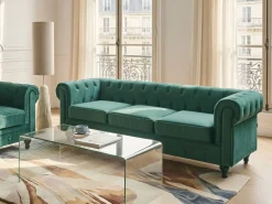 Sofa dla 3 osób CHESTERFIELD Welur Szmaragdowy Sofy Tapicerowane|Kolekcje Sof