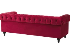 Discount Sofa dla 3 osób CHESTERFIELD Welur Bordowy Sofy Tapicerowane|Kolekcje Sof