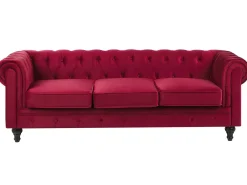 Discount Sofa dla 3 osób CHESTERFIELD Welur Bordowy Sofy Tapicerowane|Kolekcje Sof