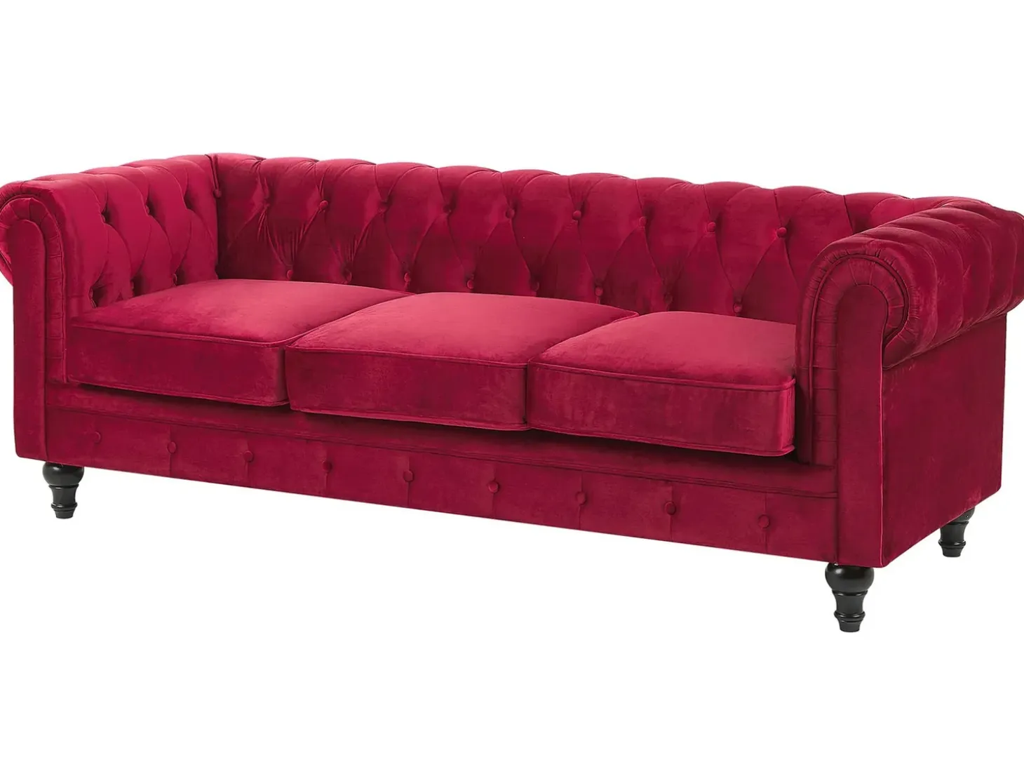 Discount Sofa dla 3 osób CHESTERFIELD Welur Bordowy Sofy Tapicerowane|Kolekcje Sof