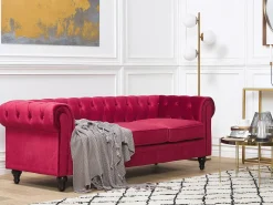 Discount Sofa dla 3 osób CHESTERFIELD Welur Bordowy Sofy Tapicerowane|Kolekcje Sof