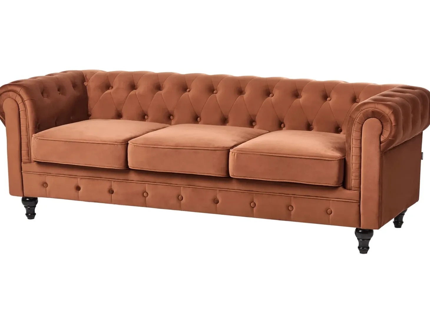 New Sofa dla 3 osób CHESTERFIELD Welur Złoty brąz Sofy Tapicerowane|Kolekcje Sof