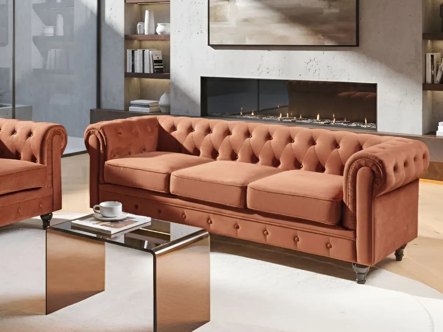 New Sofa dla 3 osób CHESTERFIELD Welur Złoty brąz Sofy Tapicerowane|Kolekcje Sof