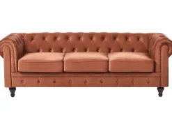 New Sofa dla 3 osób CHESTERFIELD Welur Złoty brąz Sofy Tapicerowane|Kolekcje Sof