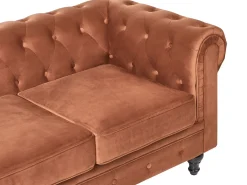 New Sofa dla 3 osób CHESTERFIELD Welur Złoty brąz Sofy Tapicerowane|Kolekcje Sof