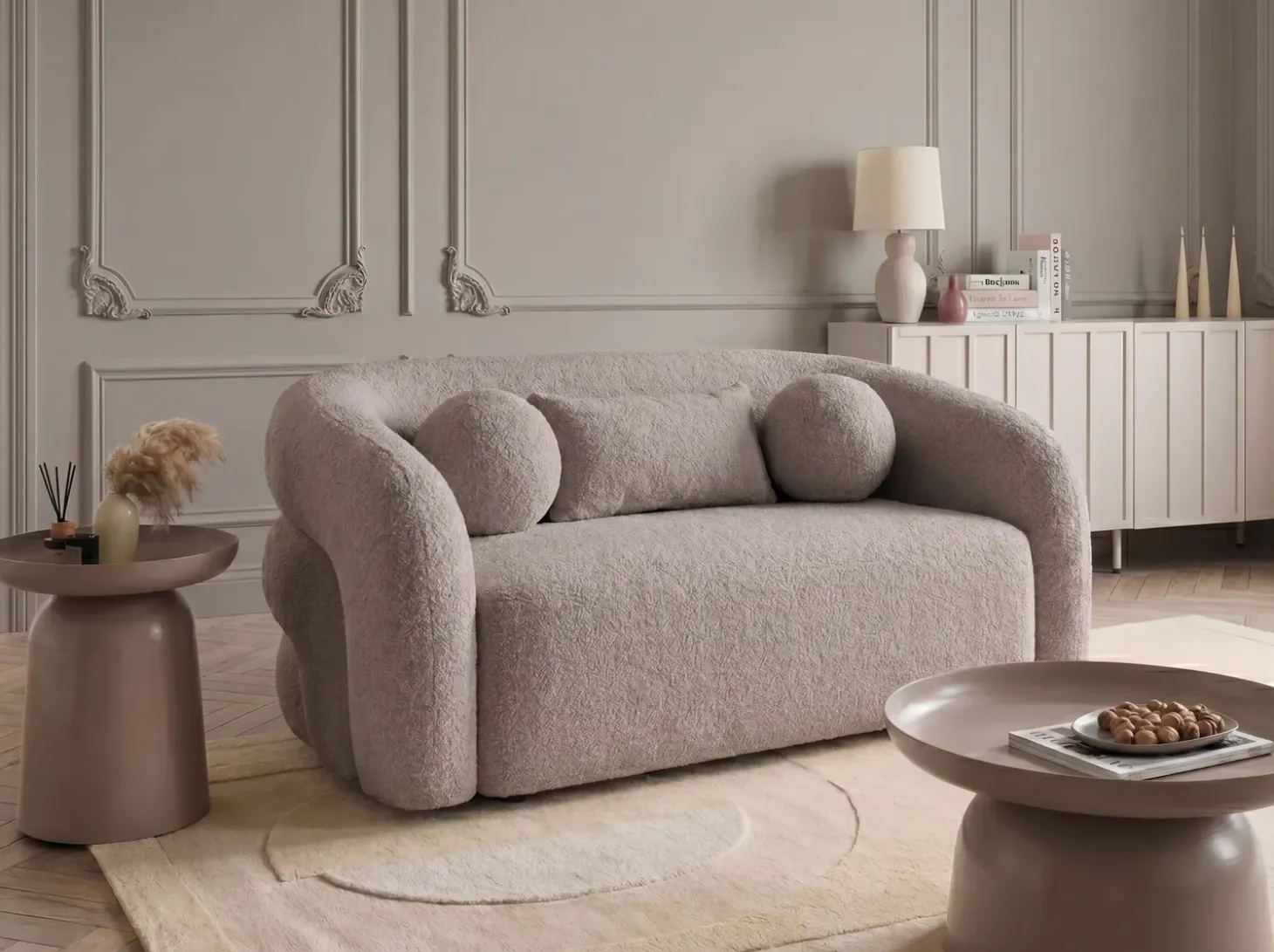 Online Sofa dla 2 osób EGEDAAL Boucle Beżowoszary Sofy Tapicerowane|Sofy Dwuosobowe