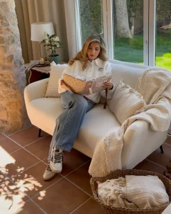 Outlet Sofa dla 2 osób EIBY Szenil Biały Sofy Tapicerowane|Sofy Dwuosobowe