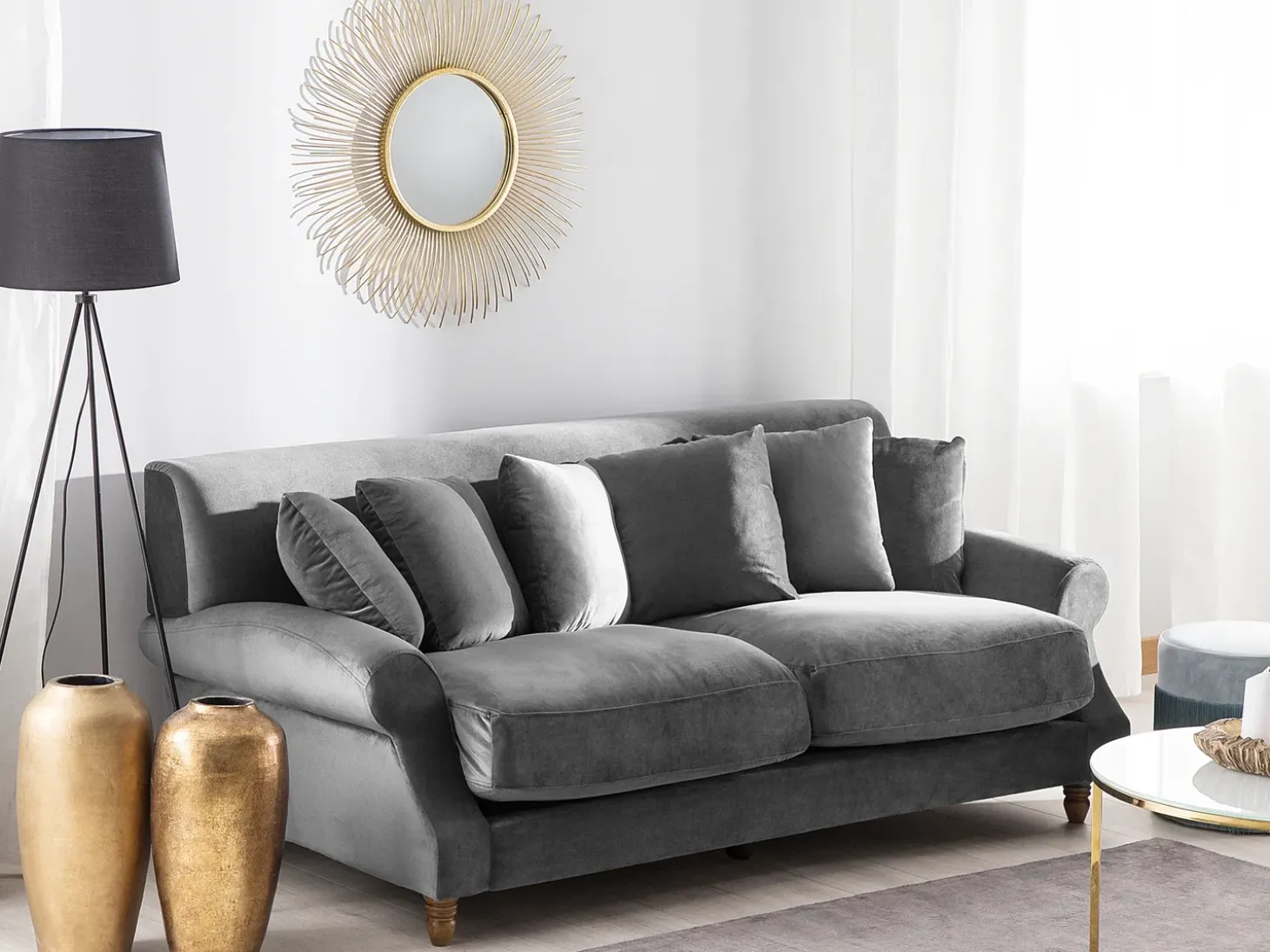 Best Sofa dla 2 osób EIKE Welur Szary Sofy Tapicerowane|Sofy Dwuosobowe