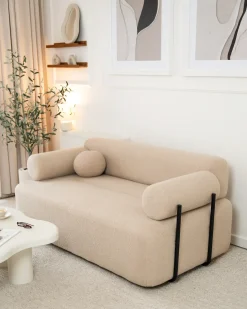New Sofa dla 2 osób ELVA Boucle Beżowy Sofy Tapicerowane|Sofy Dwuosobowe