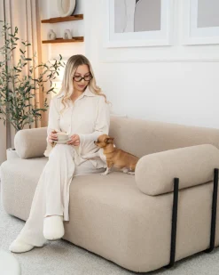 New Sofa dla 2 osób ELVA Boucle Beżowy Sofy Tapicerowane|Sofy Dwuosobowe