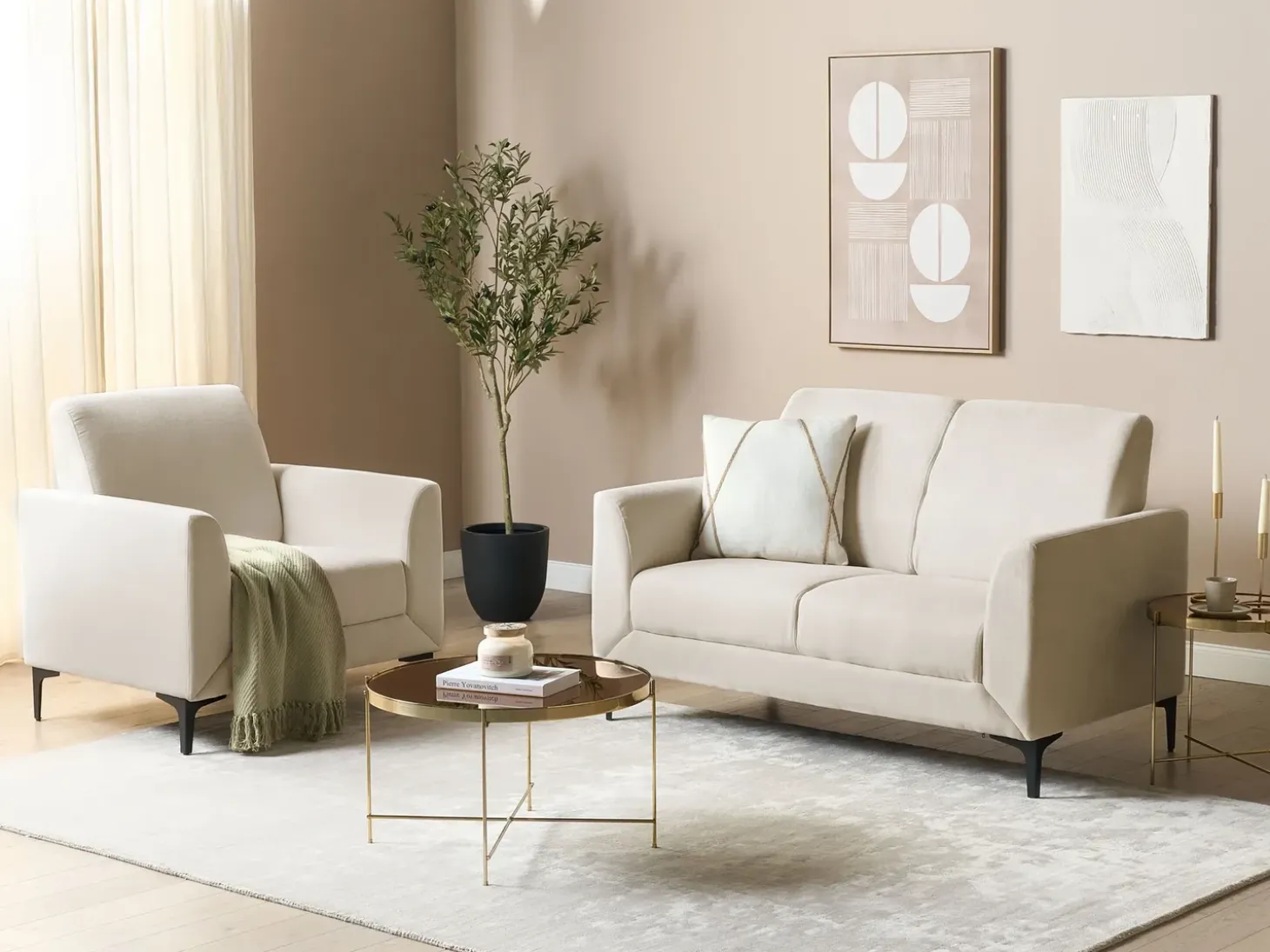 New Sofa dla 2 osób FENES Beżowy Sofy Tapicerowane|Sofy Dwuosobowe