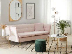 Online Sofa dla 3 osób FREDERICA Welur Różowy Sofy Tapicerowane|Wszystkie Sofy