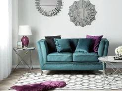 Sale Sofa dla 2 osób GAULA Welur Lazurowy Sofy Tapicerowane|Sofy Dwuosobowe