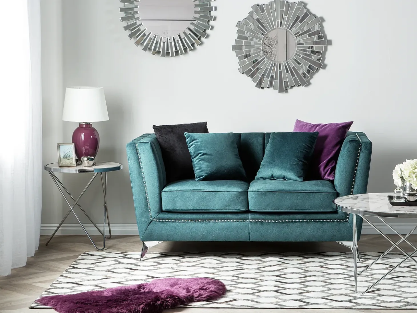 Sale Sofa dla 2 osób GAULA Welur Lazurowy Sofy Tapicerowane|Sofy Dwuosobowe