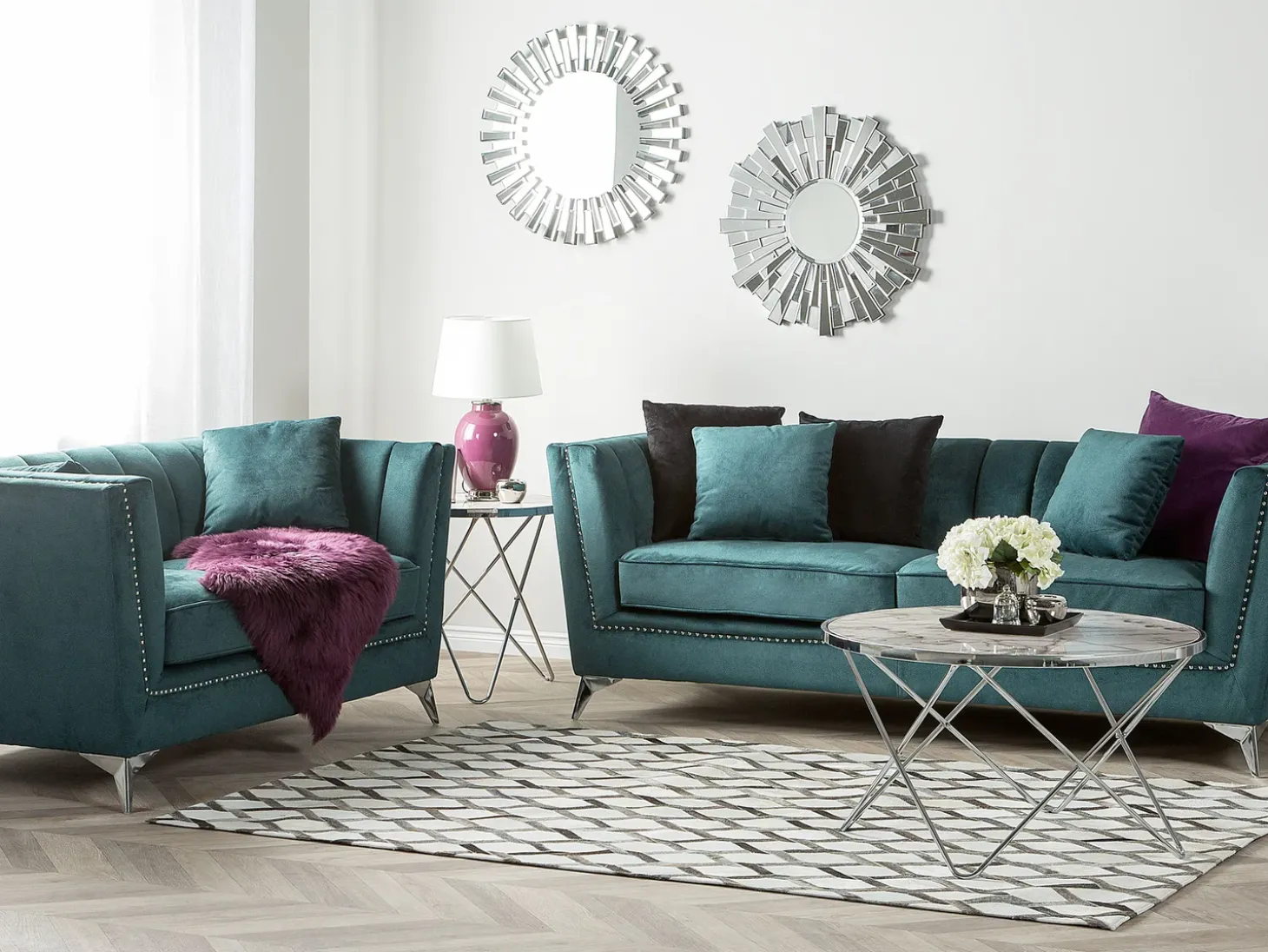 Sale Sofa dla 2 osób GAULA Welur Lazurowy Sofy Tapicerowane|Sofy Dwuosobowe