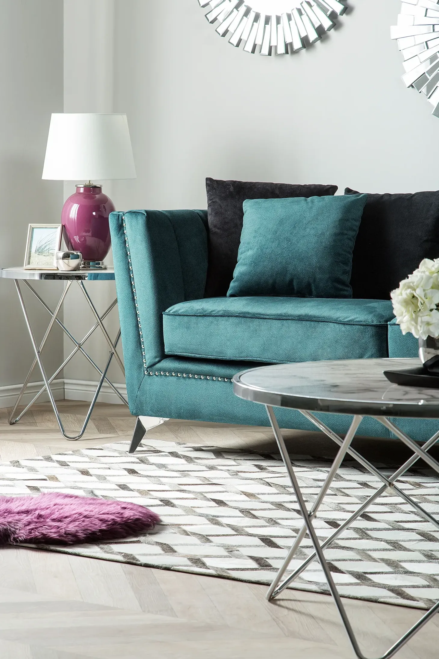 Sale Sofa dla 2 osób GAULA Welur Lazurowy Sofy Tapicerowane|Sofy Dwuosobowe