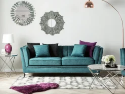 Outlet Sofa dla 3 osób GAULA Welur Lazurowy Sofy Tapicerowane|Kolekcje Sof