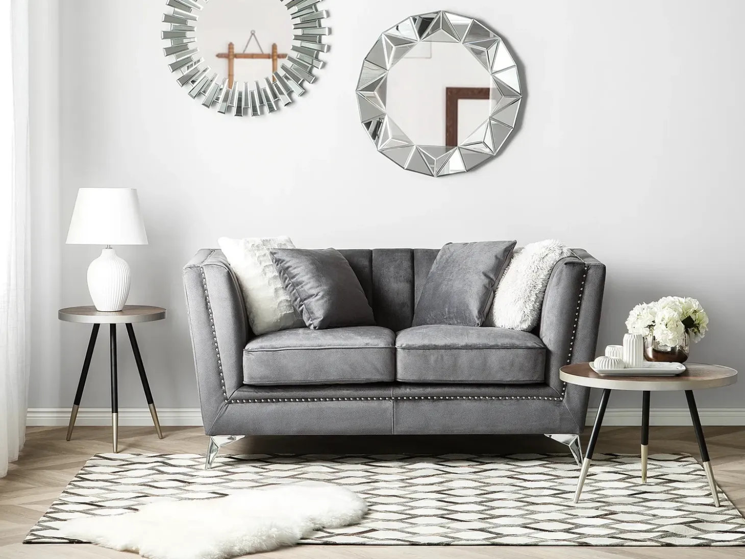 Best Sofa dla 2 osób GAULA Welur Szary Sofy Tapicerowane|Sofy Dwuosobowe