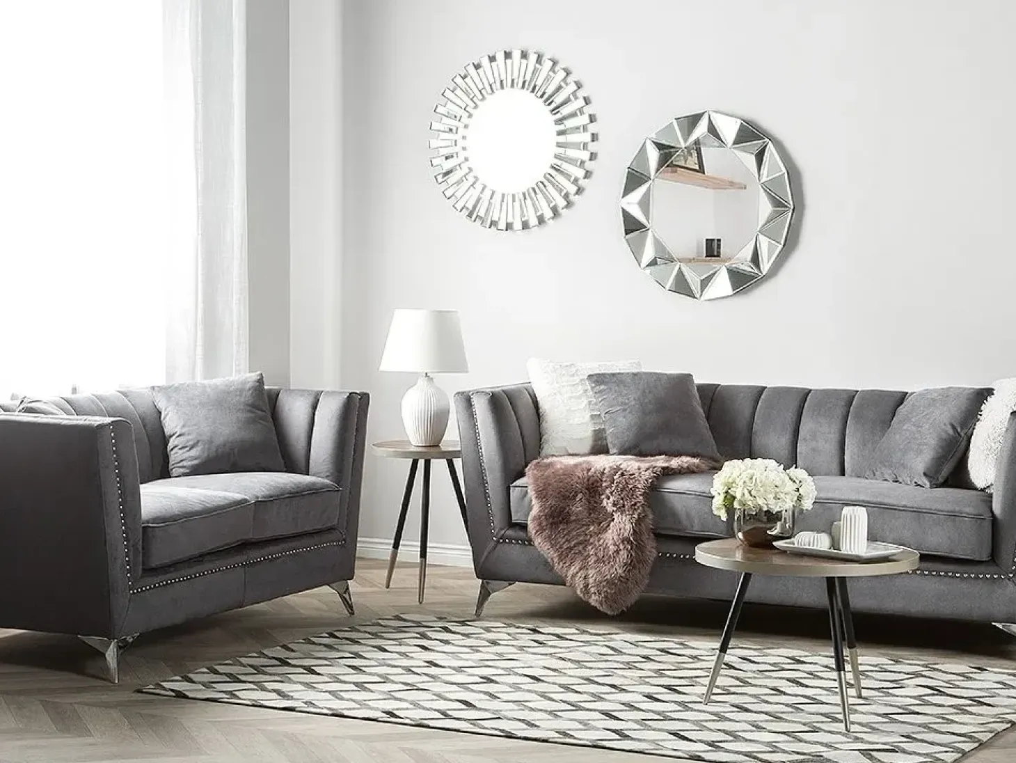 Best Sofa dla 2 osób GAULA Welur Szary Sofy Tapicerowane|Sofy Dwuosobowe