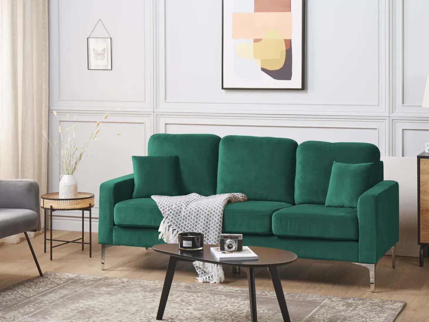 Hot Sofa dla 3 osób GAVLE Welur Szmaragdowy Sofy Tapicerowane|Wszystkie Sofy