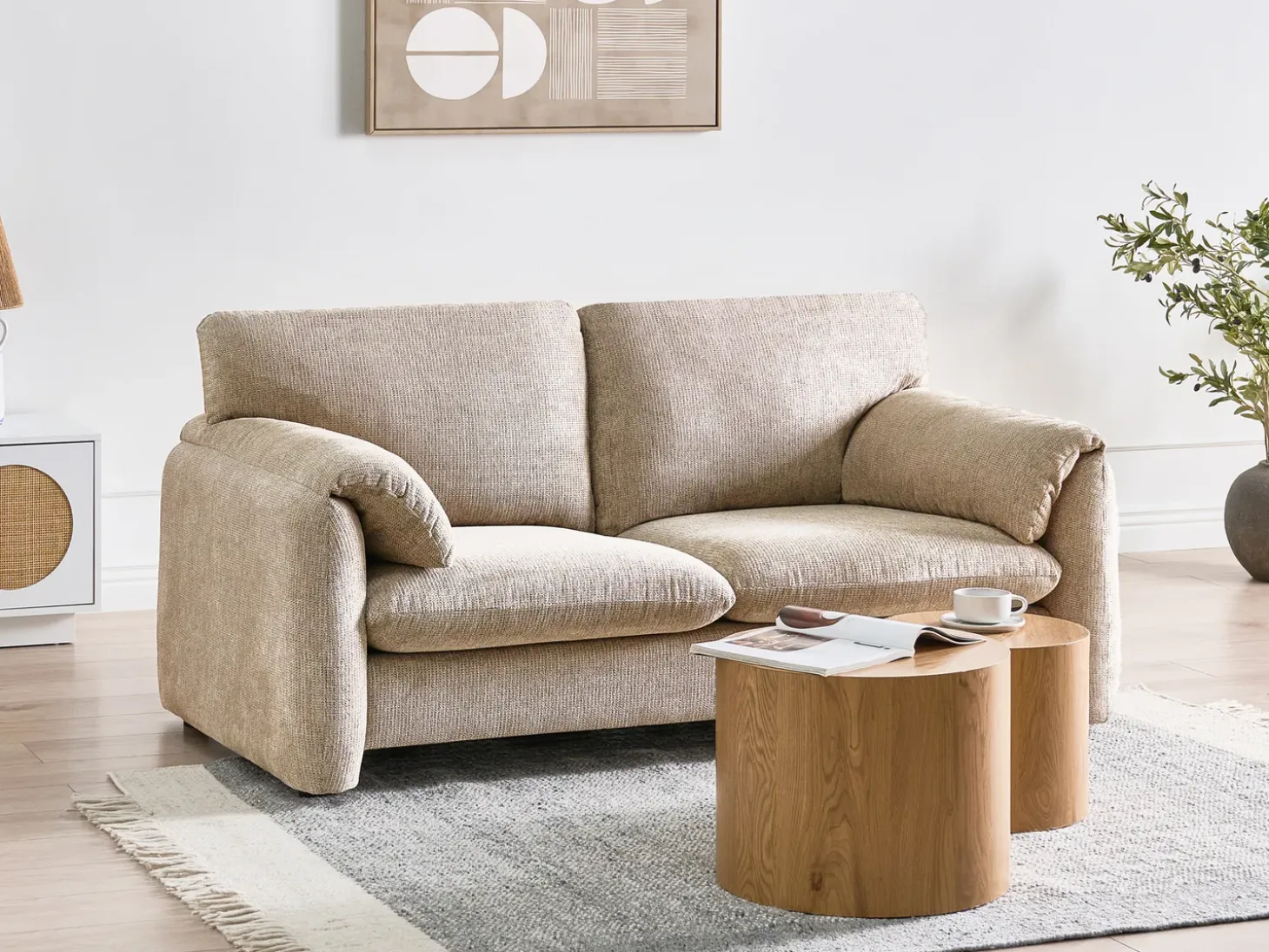 Outlet Sofa dla 2 osób GETA Beżowoszary Sofy Tapicerowane|Sofy Dwuosobowe
