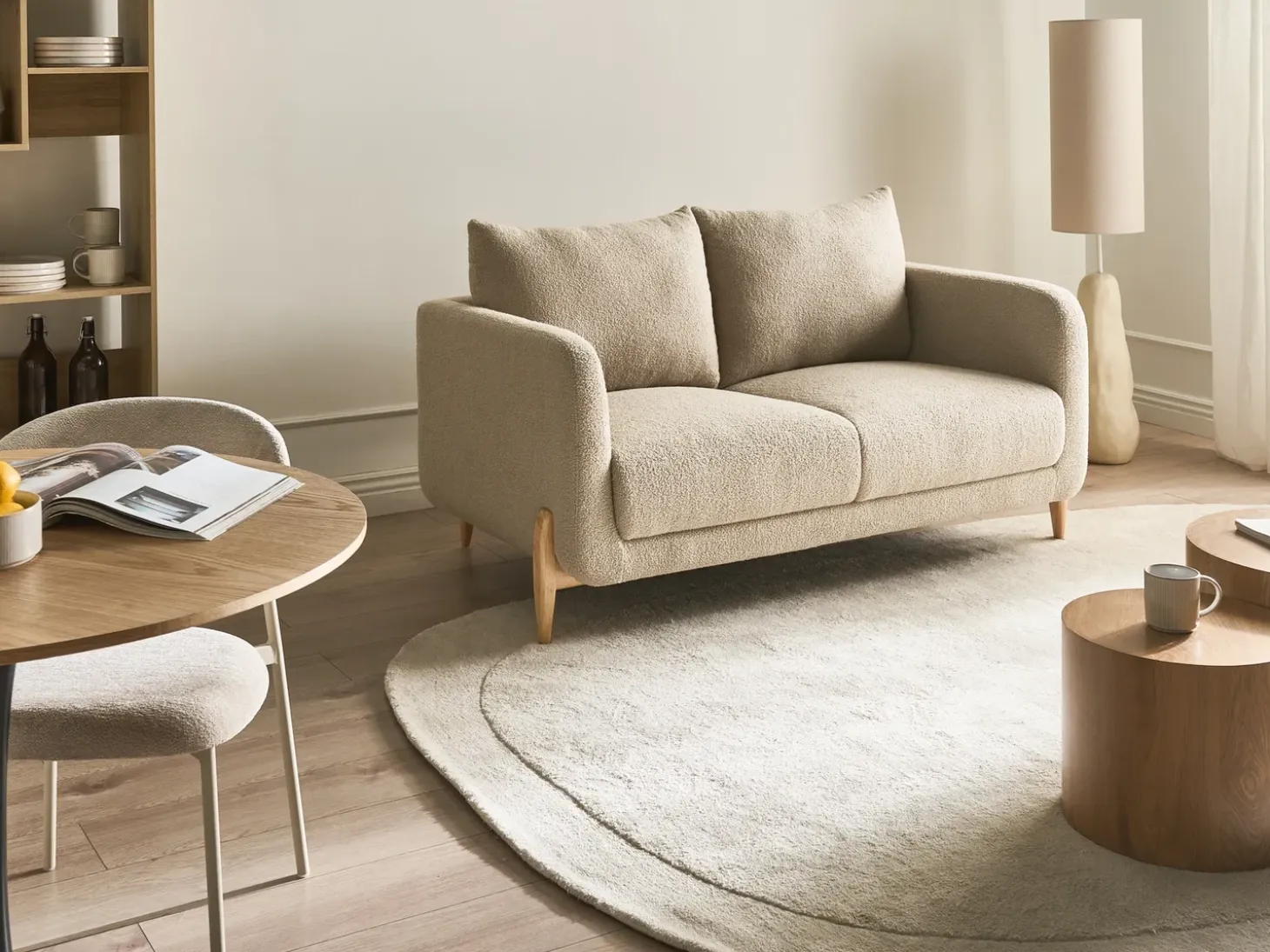 Sofa dla 2 osób GIMO Boucle Beżowy Sofy Tapicerowane|Sofy Dwuosobowe