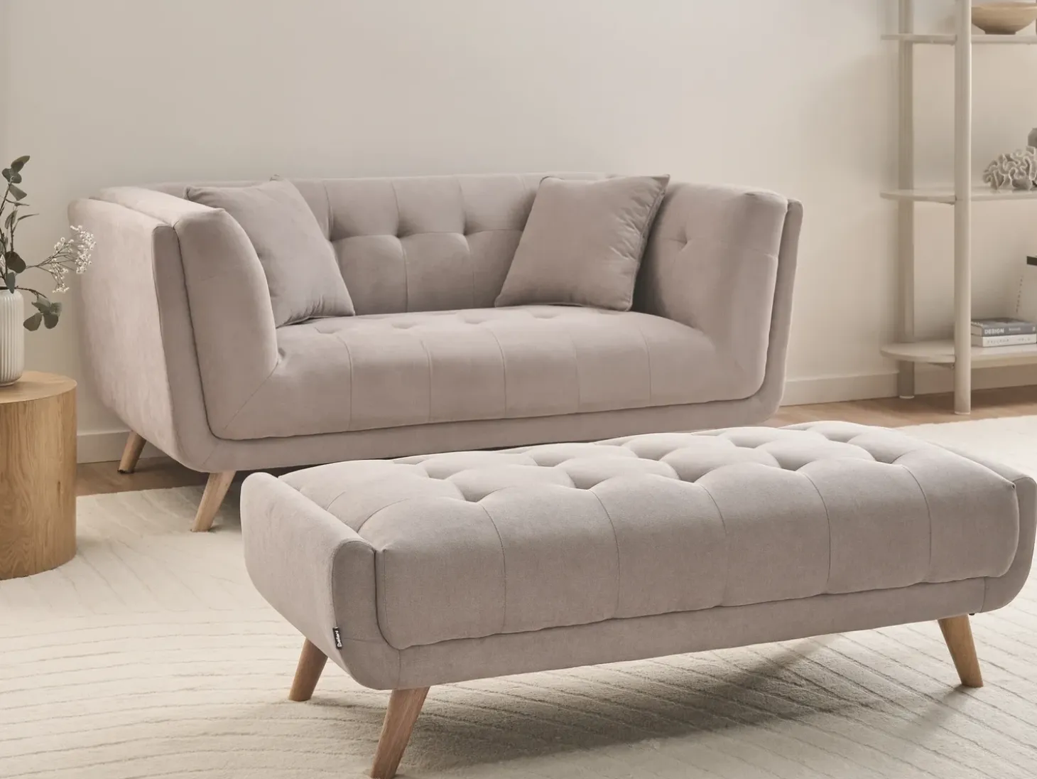 Online Sofa dla 2 osób HABO Beżowoszary z otomaną Sofy Tapicerowane|Sofy Dwuosobowe