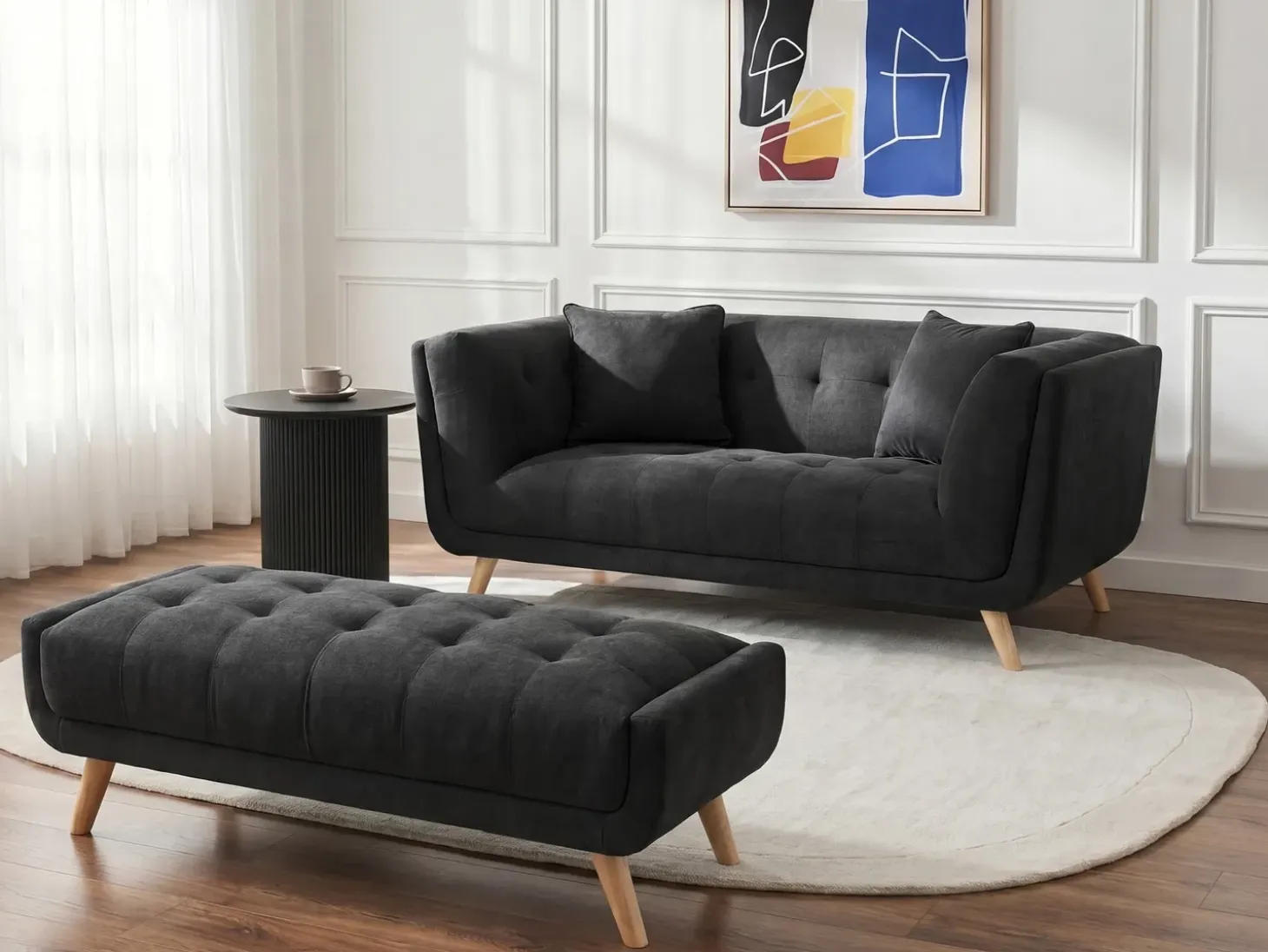 New Sofa dla 2 osób HABO Czarny Sofy Tapicerowane|Sofy Dwuosobowe