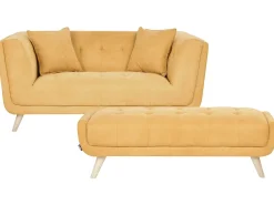 Sale Sofa dla 2 osób HABO Musztardowy z otomaną Sofy Tapicerowane|Sofy Dwuosobowe