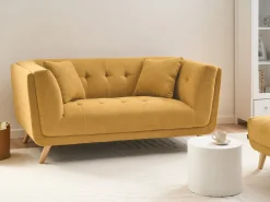 Sale Sofa dla 2 osób HABO Musztardowy z otomaną Sofy Tapicerowane|Sofy Dwuosobowe