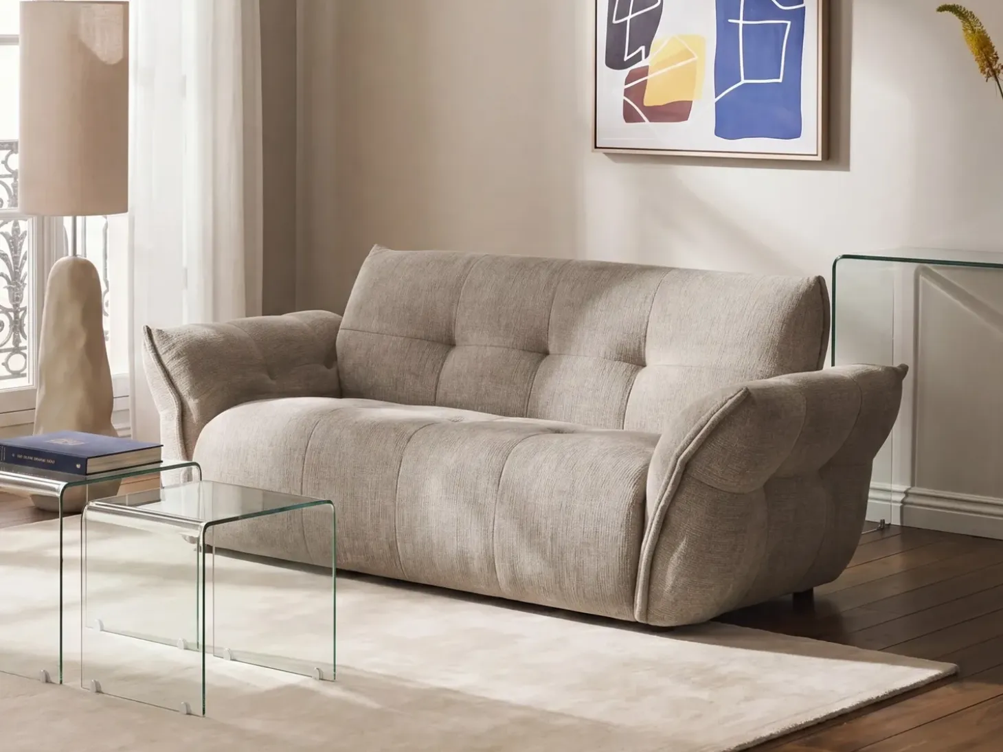 Discount Sofa dla 2 osób HALBA Beżowoszary Sofy Tapicerowane|Sofy Dwuosobowe