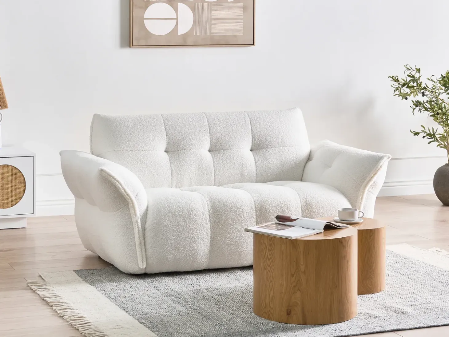 Discount Sofa dla 2 osób HALBA Boucle Biały Sofy Tapicerowane|Sofy Dwuosobowe