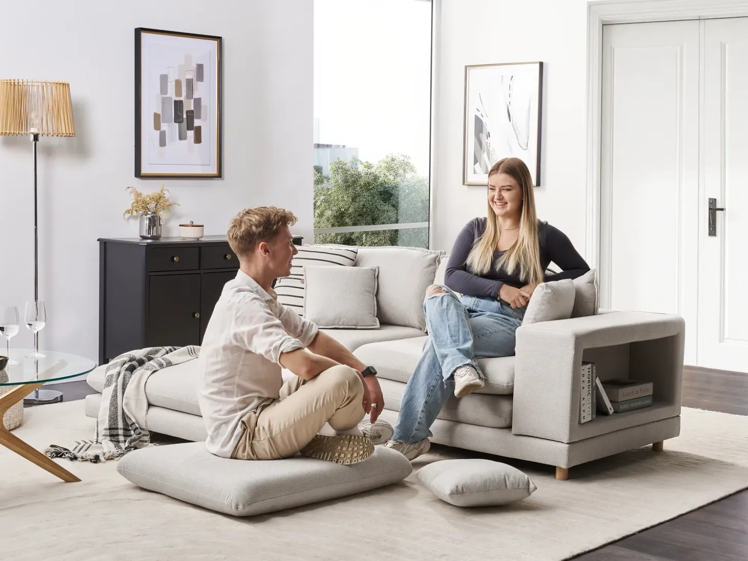 New Sofa dla 2 osób HEDEN Beżowy z otomaną Sofy Tapicerowane|Sofy Dwuosobowe