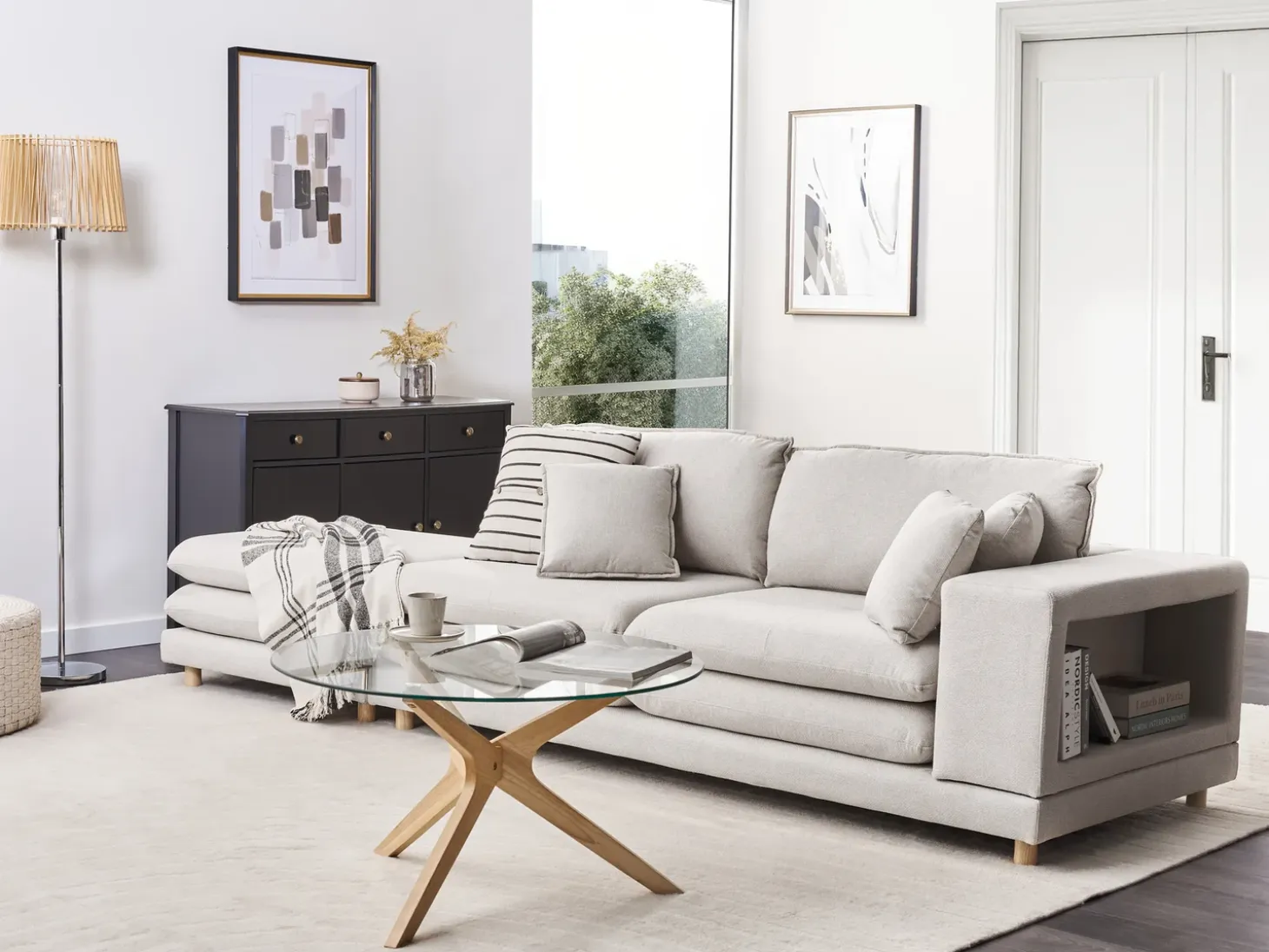 New Sofa dla 2 osób HEDEN Beżowy z otomaną Sofy Tapicerowane|Sofy Dwuosobowe