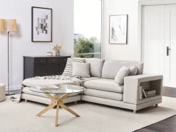 New Sofa dla 2 osób HEDEN Beżowy z otomaną Sofy Tapicerowane|Sofy Dwuosobowe