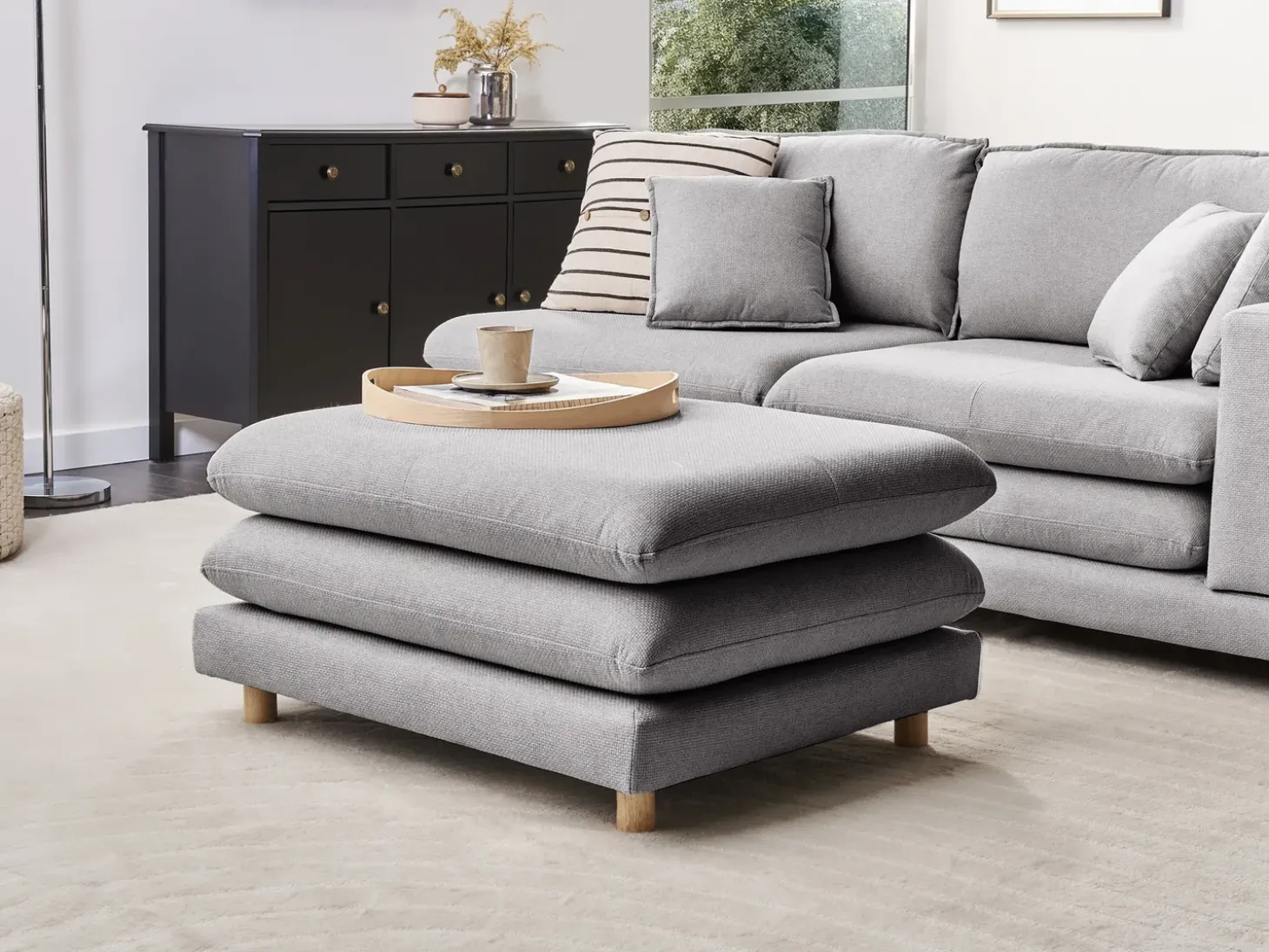 Clearance Sofa dla 2 osób HEDEN Szary z otomaną Sofy Tapicerowane|Sofy Dwuosobowe