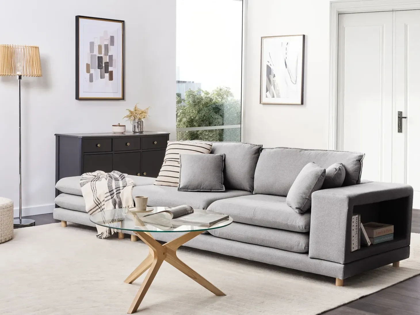 Clearance Sofa dla 2 osób HEDEN Szary z otomaną Sofy Tapicerowane|Sofy Dwuosobowe