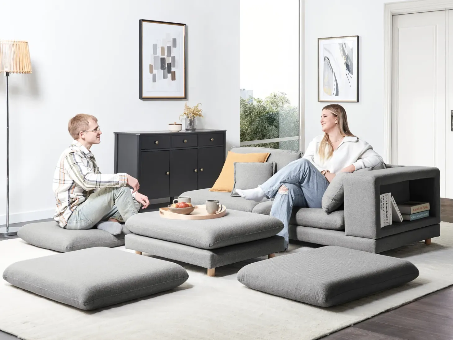 Clearance Sofa dla 2 osób HEDEN Szary z otomaną Sofy Tapicerowane|Sofy Dwuosobowe