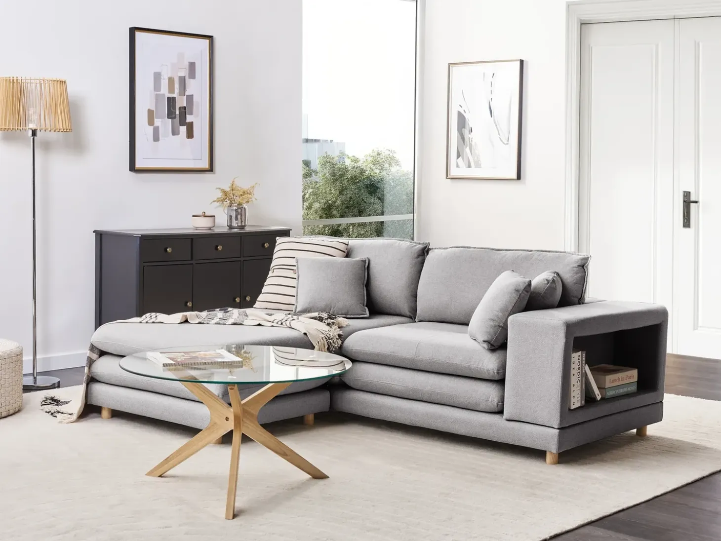 Clearance Sofa dla 2 osób HEDEN Szary z otomaną Sofy Tapicerowane|Sofy Dwuosobowe
