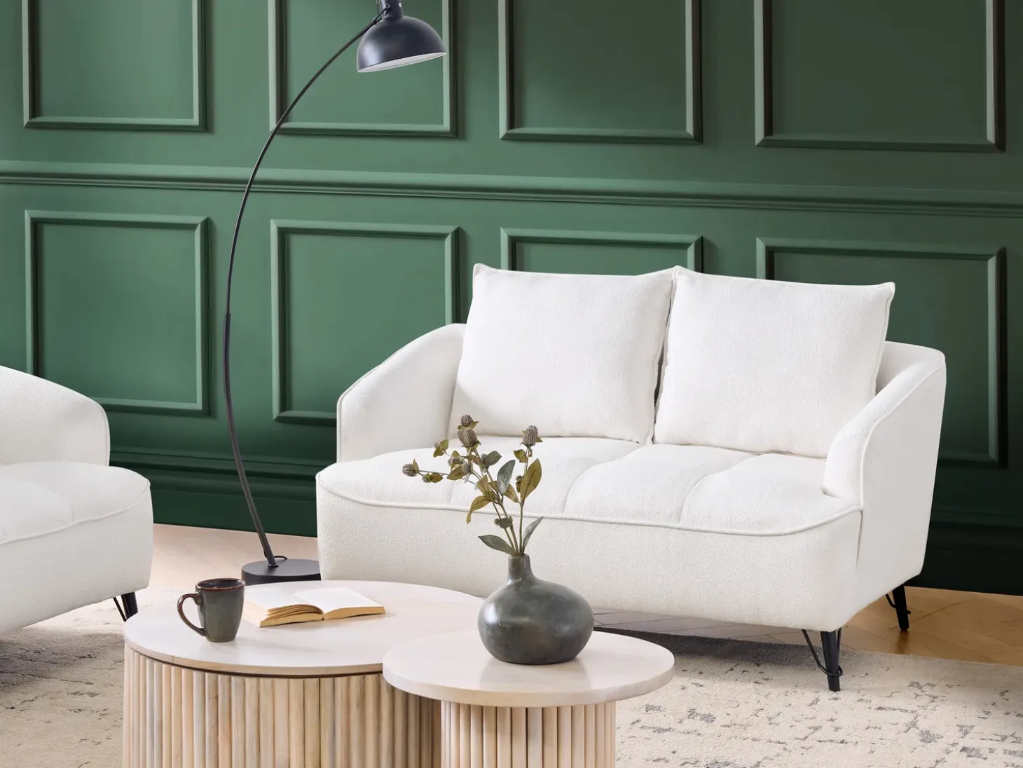Hot Sofa dla 2 osób HOBRO Boucle Biały Sofy Tapicerowane|Sofy Dwuosobowe