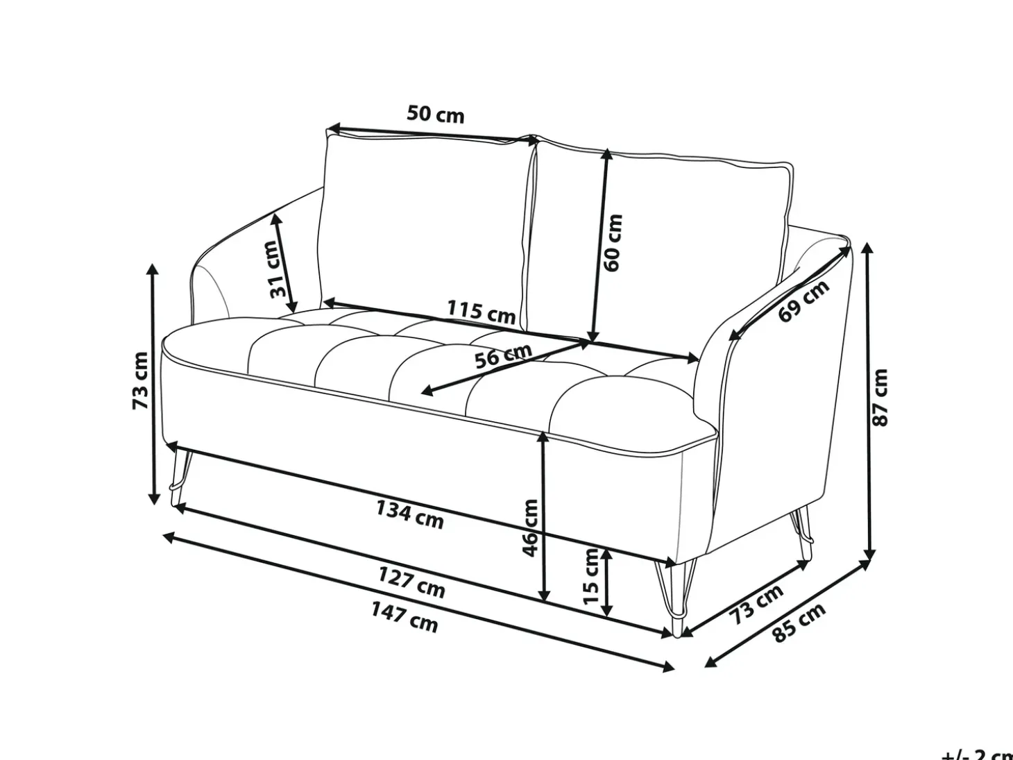 New Sofa dla 2 osób HOBRO Burgundowy Sofy Tapicerowane|Sofy Dwuosobowe