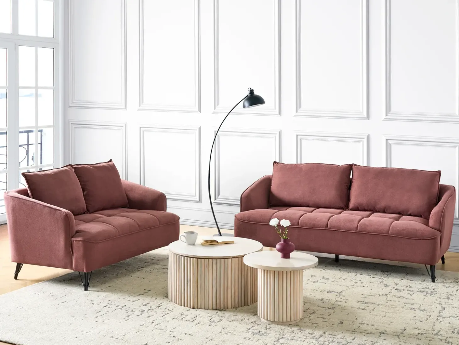 New Sofa dla 2 osób HOBRO Burgundowy Sofy Tapicerowane|Sofy Dwuosobowe
