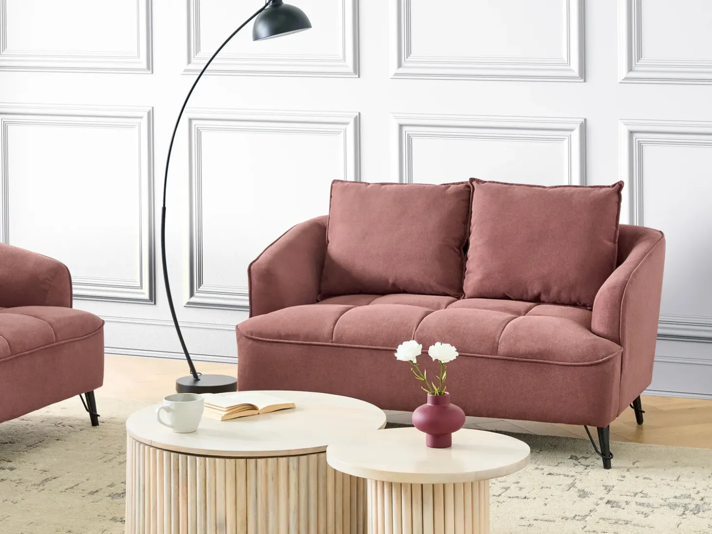 New Sofa dla 2 osób HOBRO Burgundowy Sofy Tapicerowane|Sofy Dwuosobowe