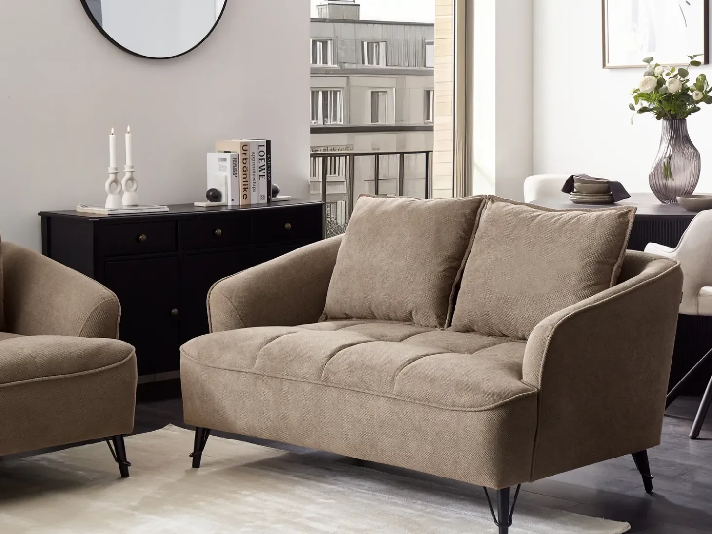 Sale Sofa dla 2 osób HOBRO Jasnobrązowy Sofy Tapicerowane|Sofy Dwuosobowe