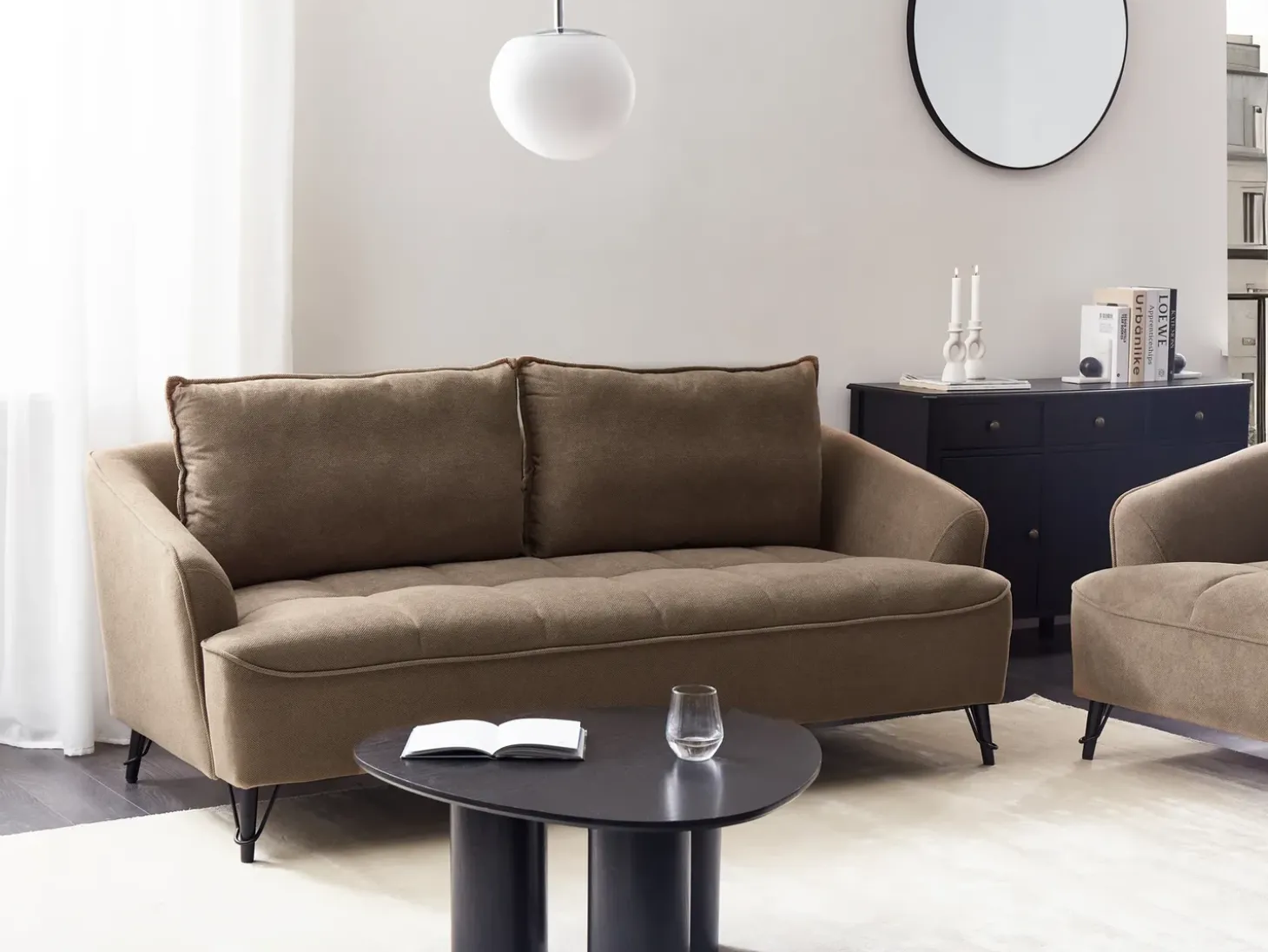 Best Sofa dla 3 osób HOBRO Jasnobrązowy Sofy Tapicerowane|Kolekcje Sof
